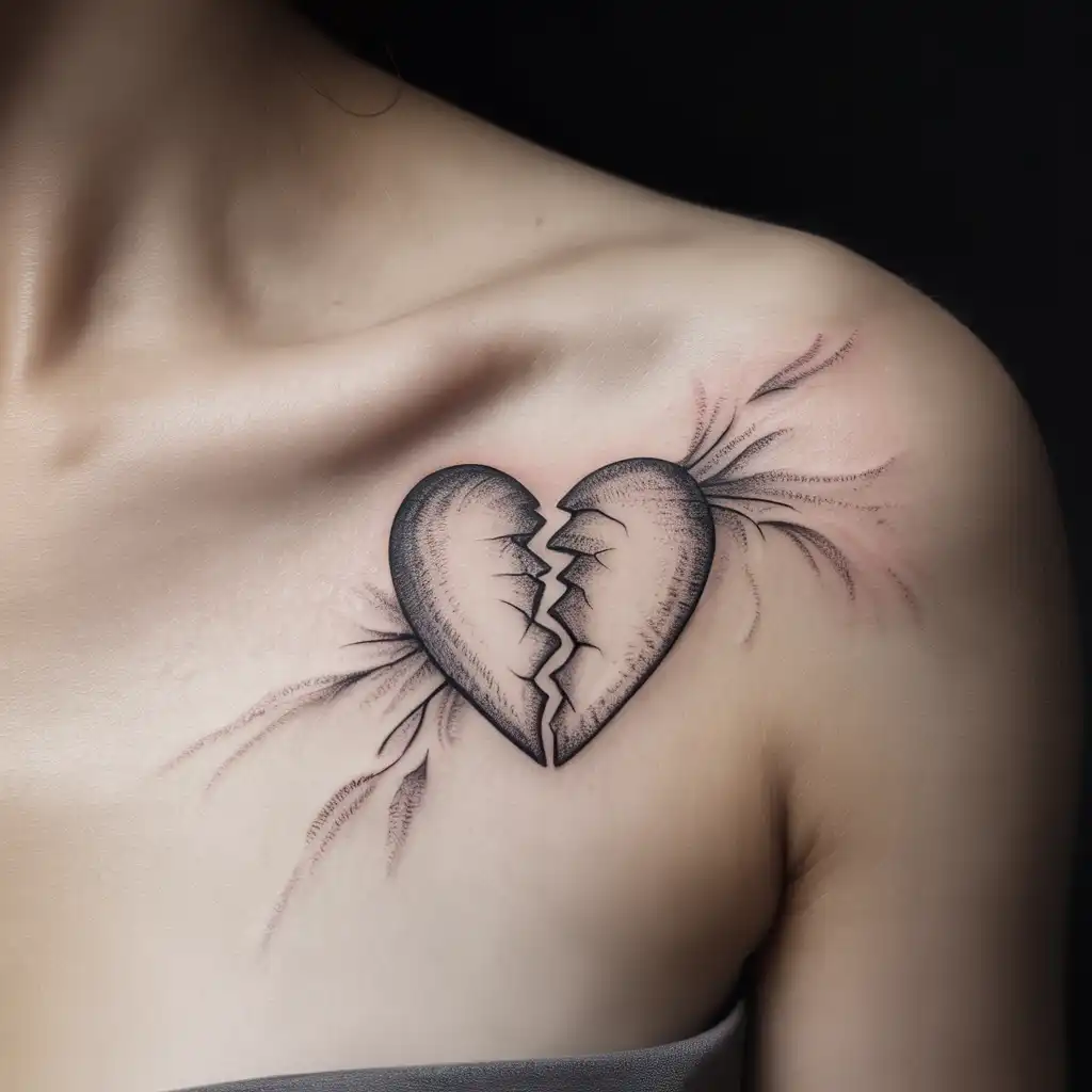 Broken Heart Sketch Tattoo