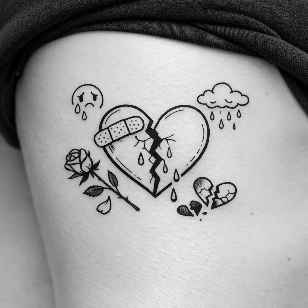 Broken Heart Tattoo Flash