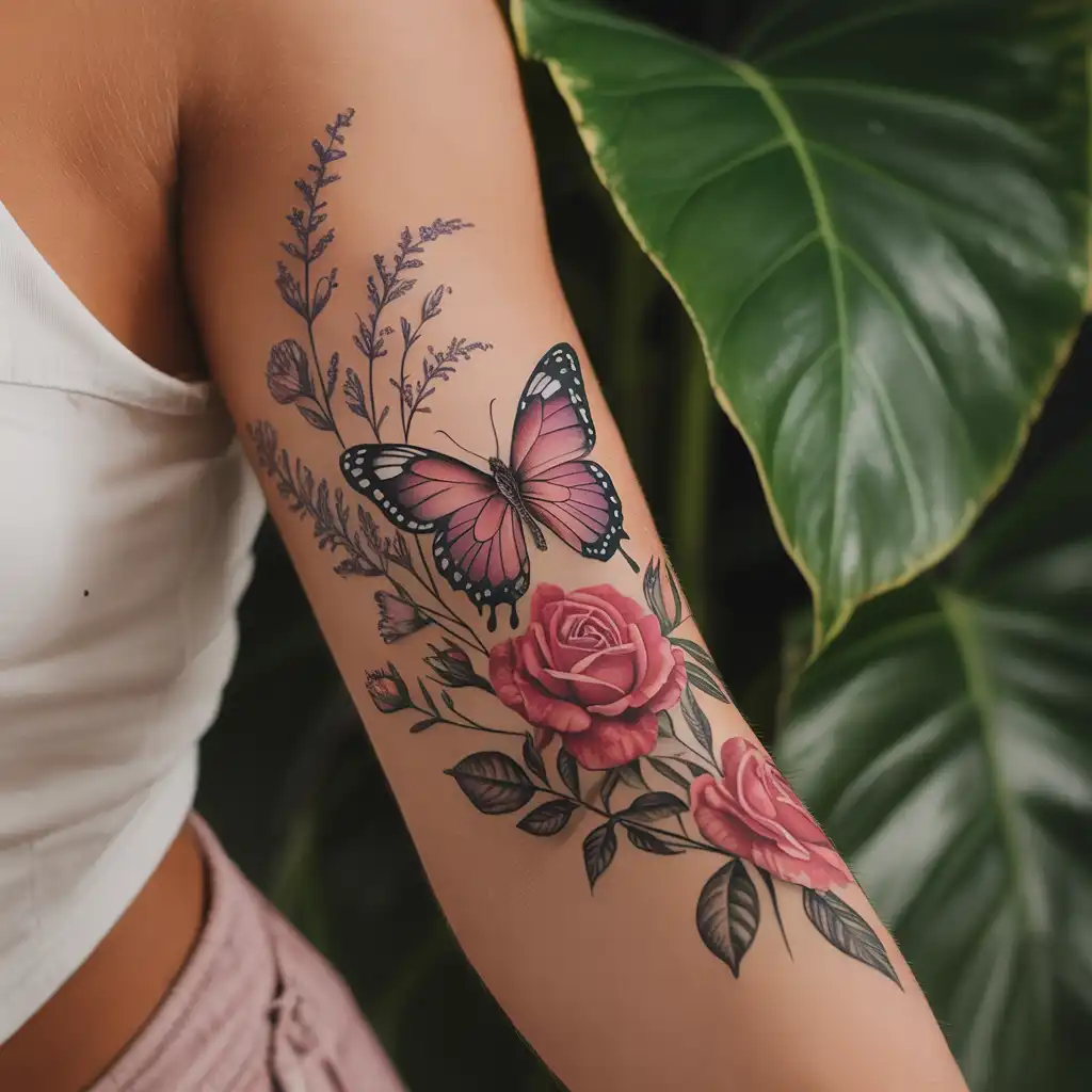 Butterfly With Flowers Tattoo