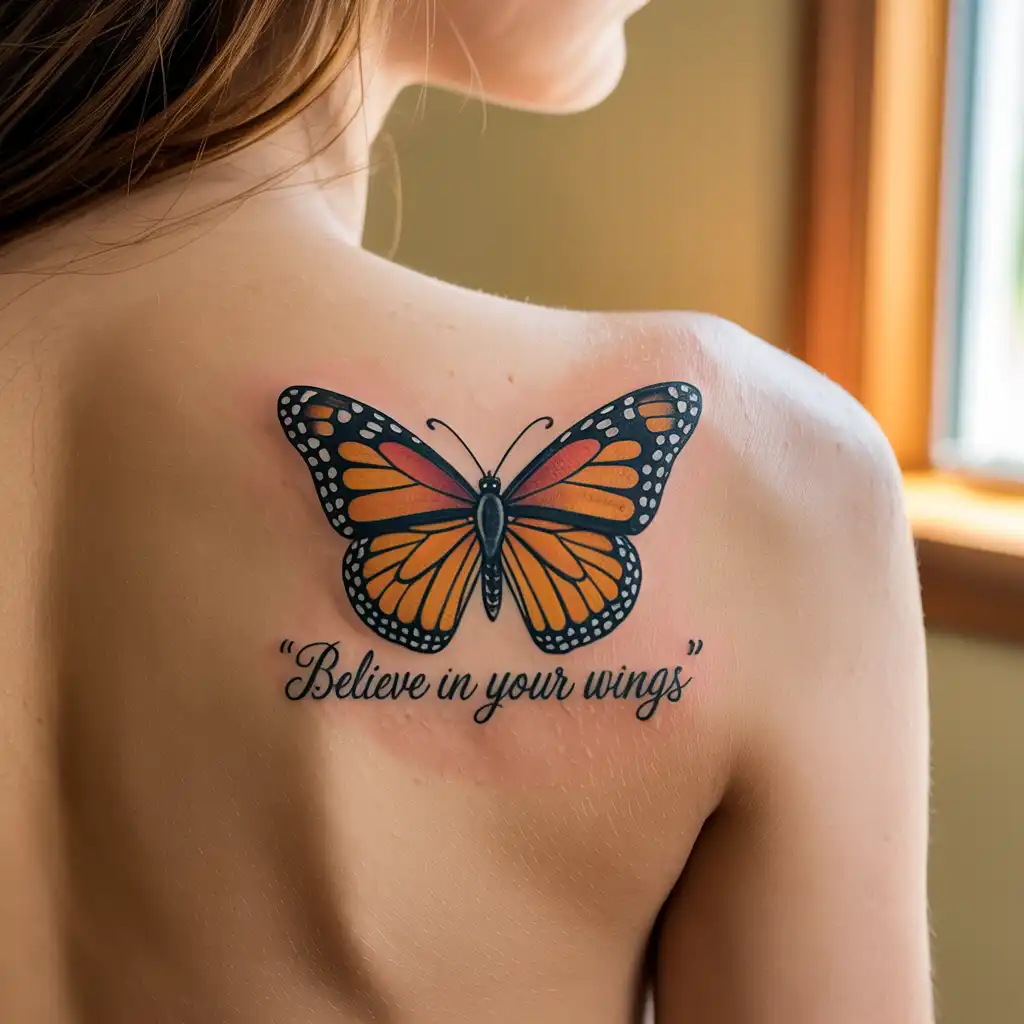Butterfly With Quote Tattoo
