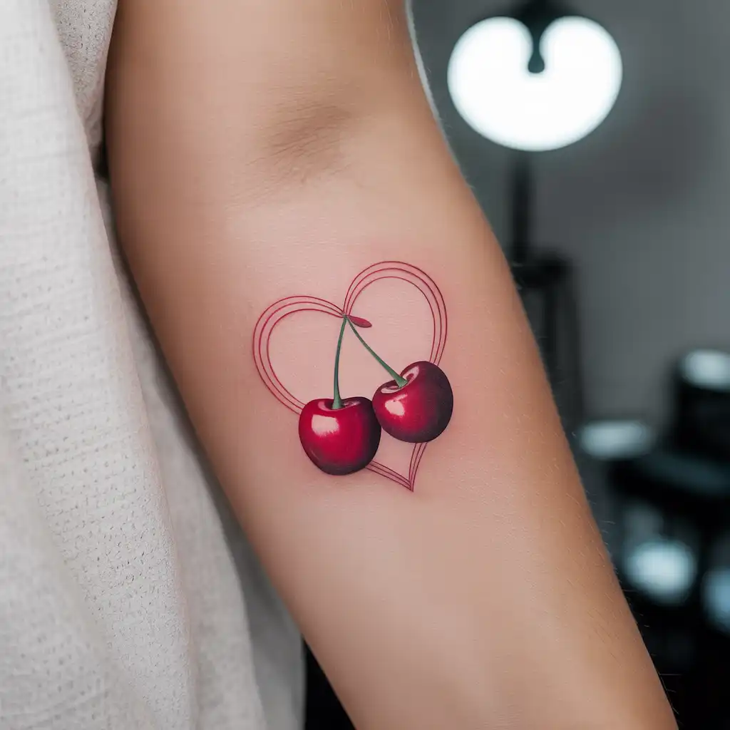 Cherry Heart Tattoo Flash