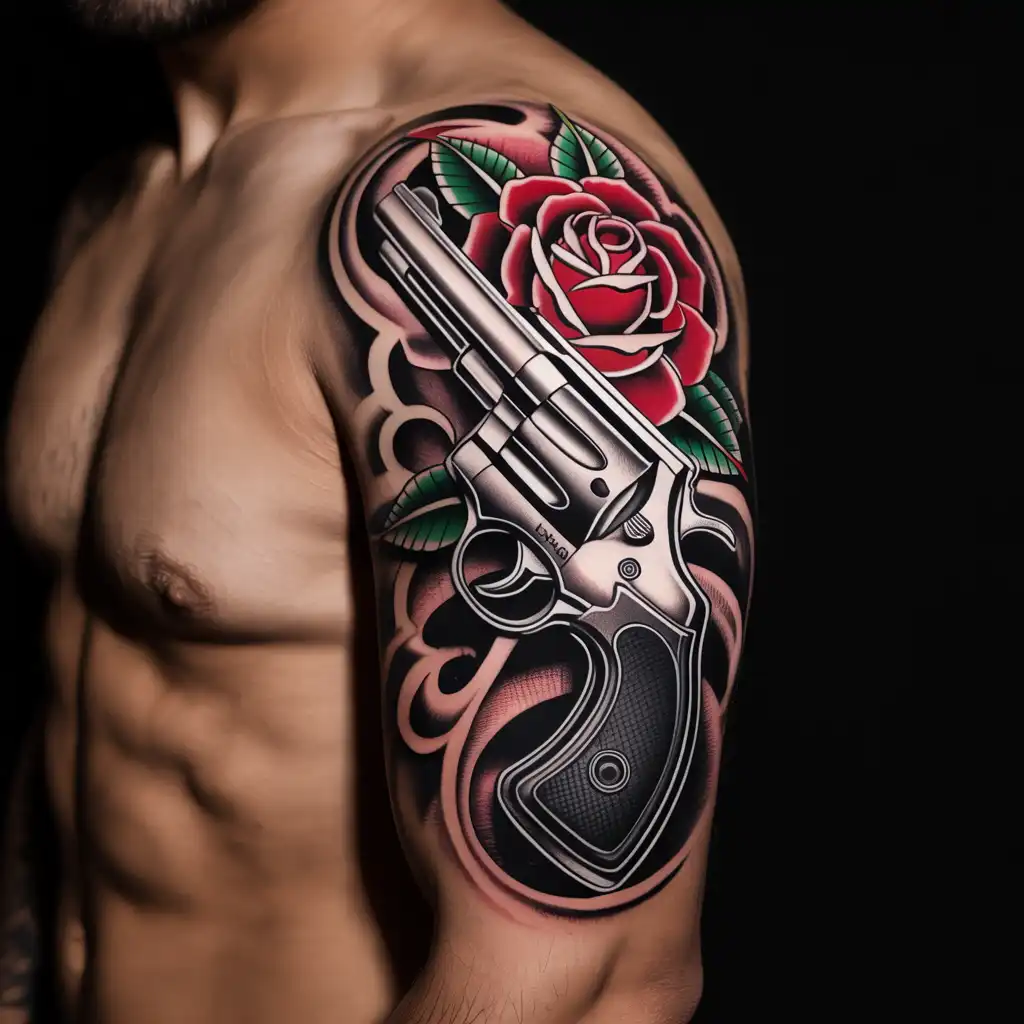 Chicano Gun and Rose Tattoo