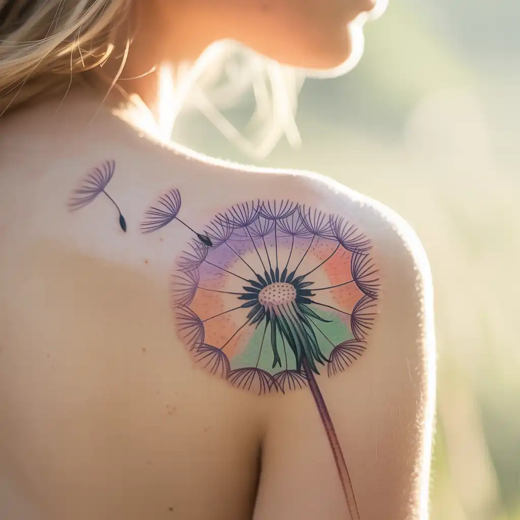Colorful Dandelion Tattoo