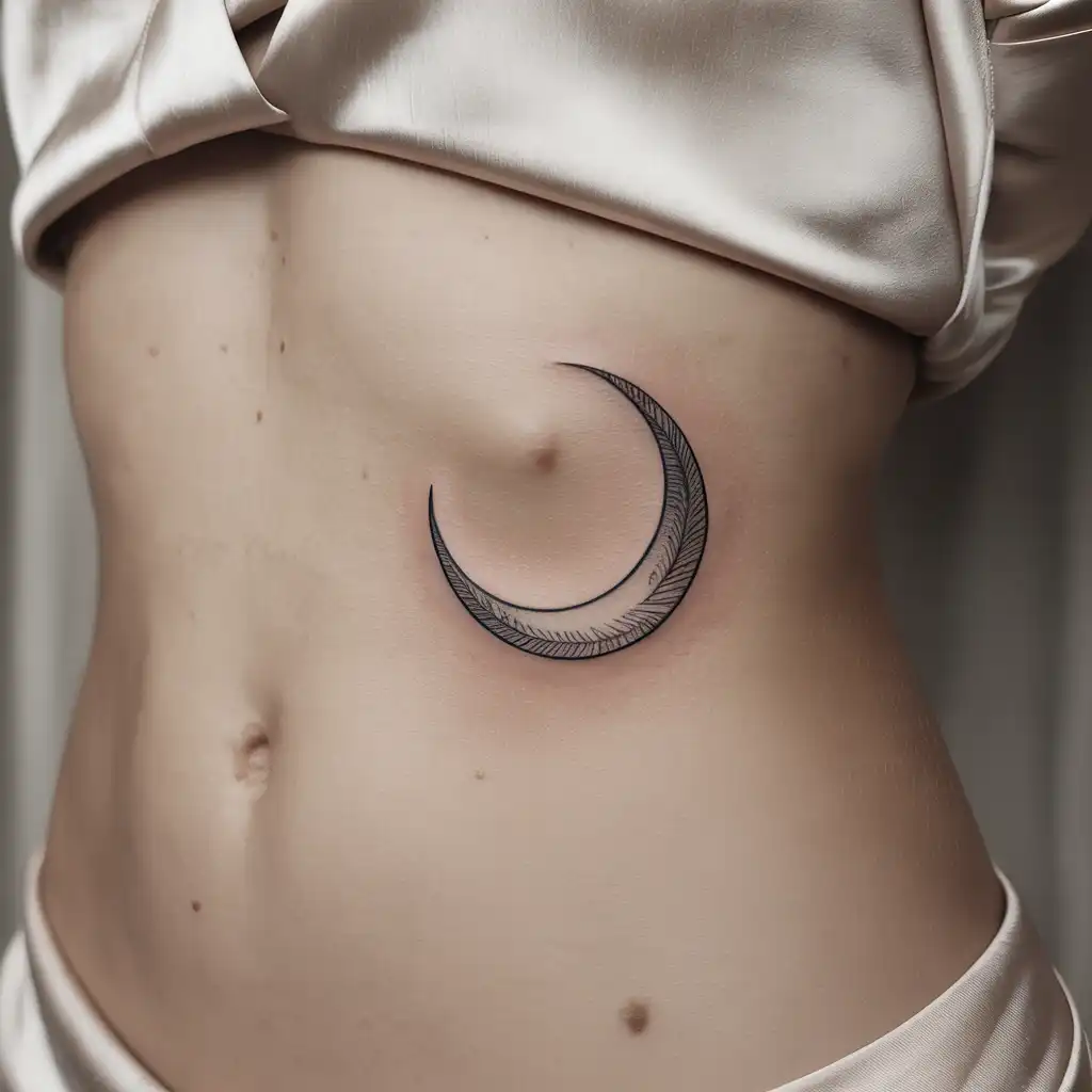 Crescent Moon Stomach Tattoo