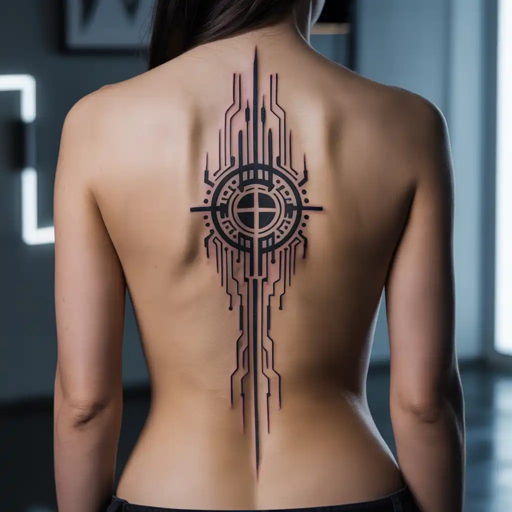 Cyber Sigil Spine Tattoo