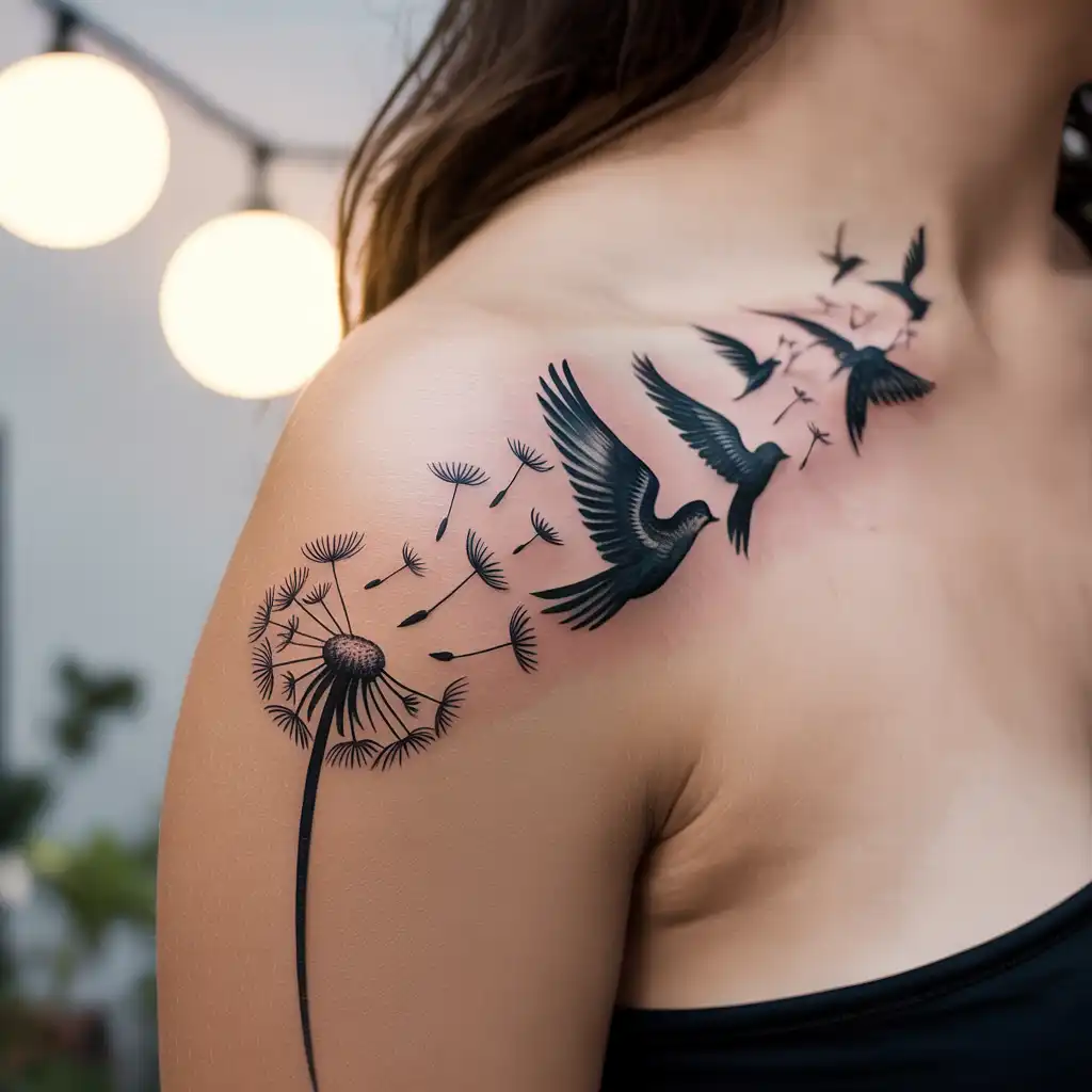 Dandelion with Flying Birds