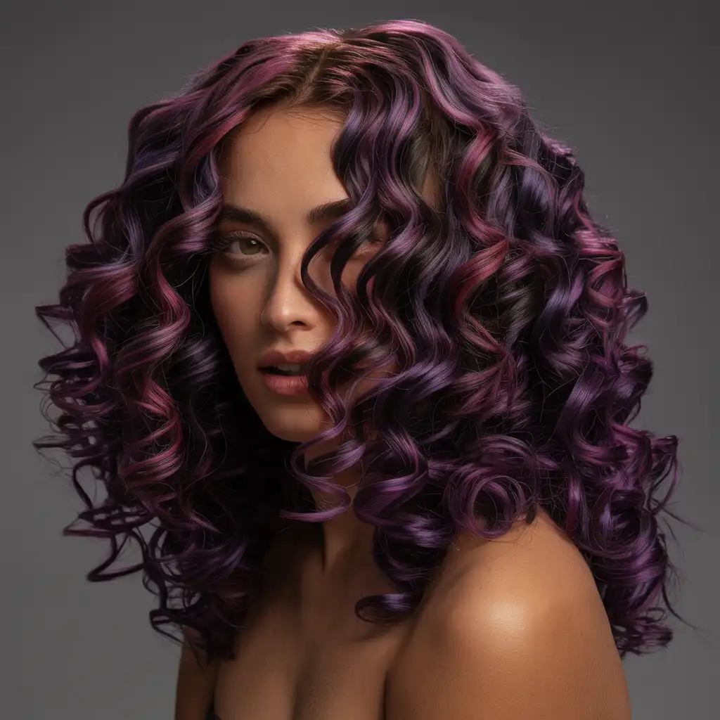 Deep Plum Highlights for Defined Ringlets