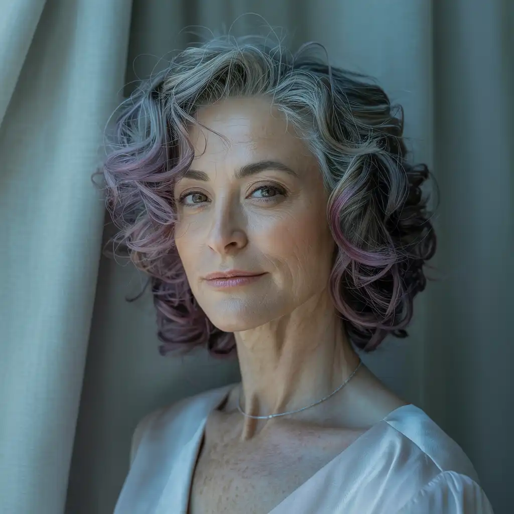 Dusty Purple Highlights for Mature Curls