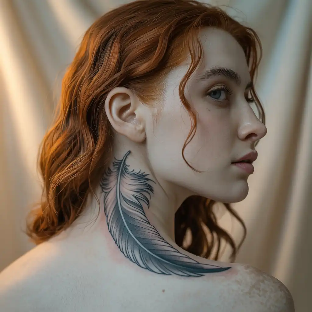 Feather Neck Tattoo