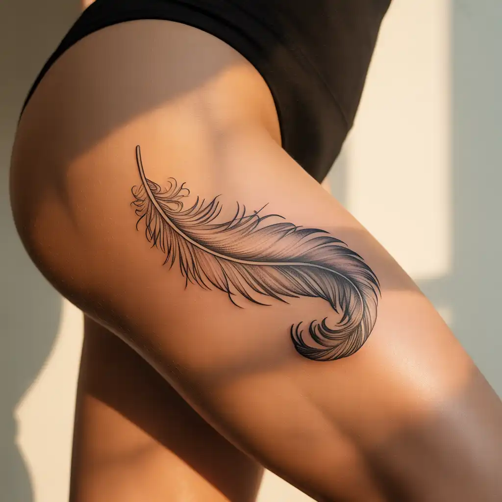 Feather Thigh Tattoo