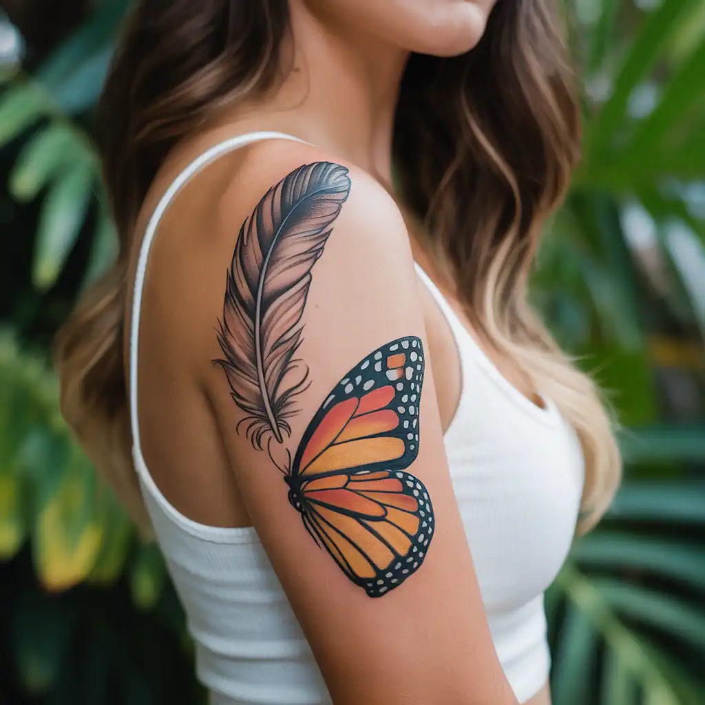 Feather with Butterfly Tattoo