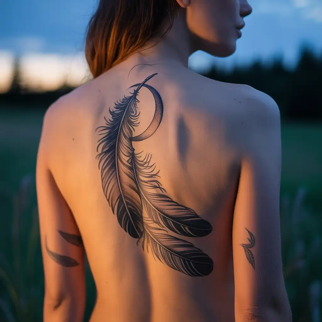 Feather with Moon Tattoo