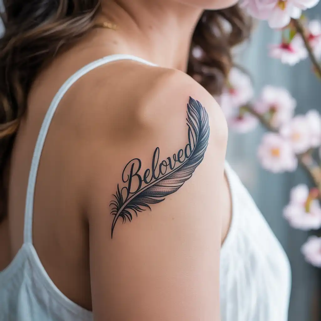 Feather with Name Tattoo
