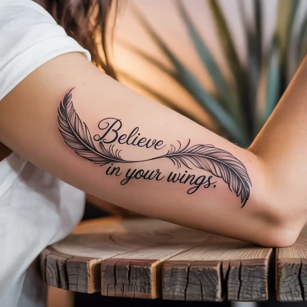 Feather with Quote Tattoo