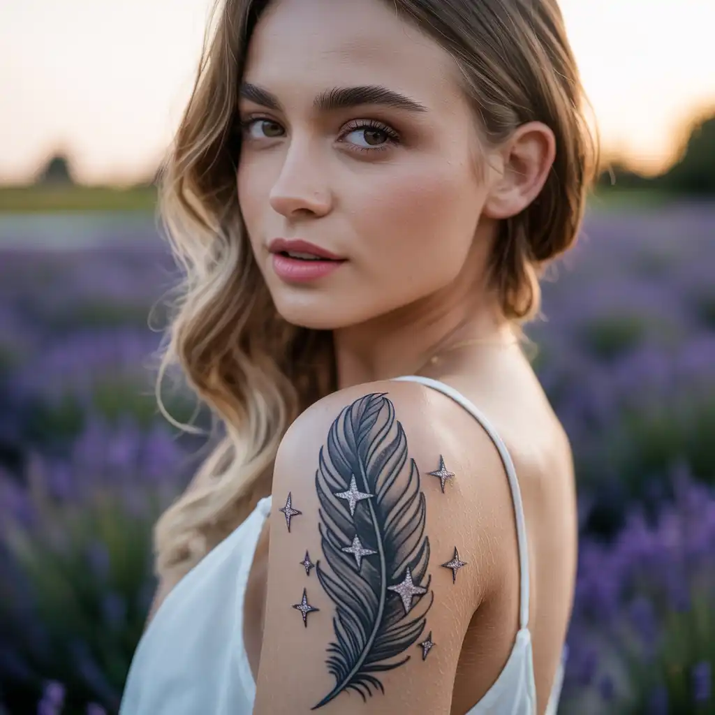 Feather with Stars Tattoo