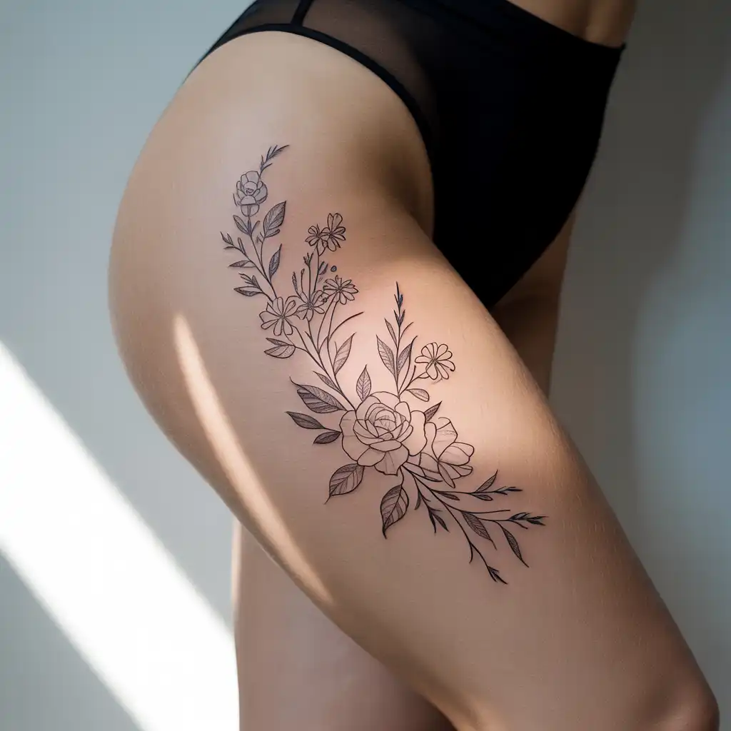 Floral Thigh Tattoo