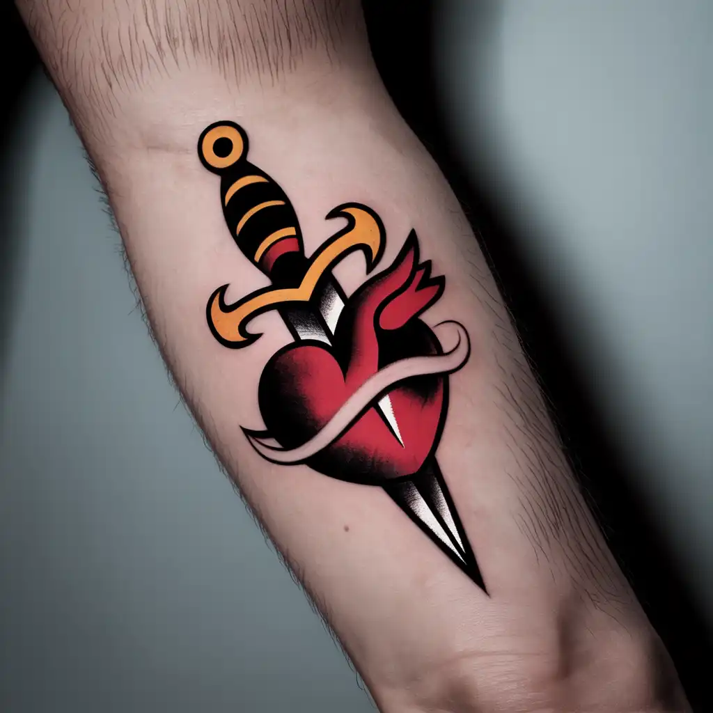 Heart and Dagger Flash Tattoo