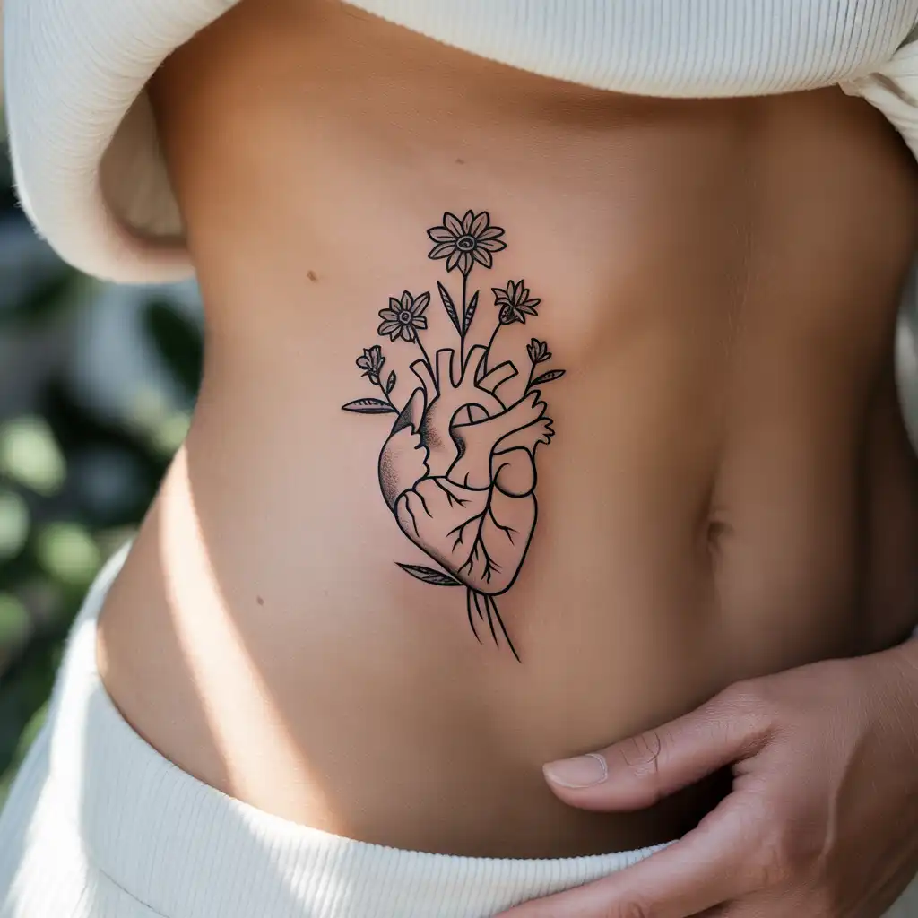 Heart and Flower Combination Tattoo