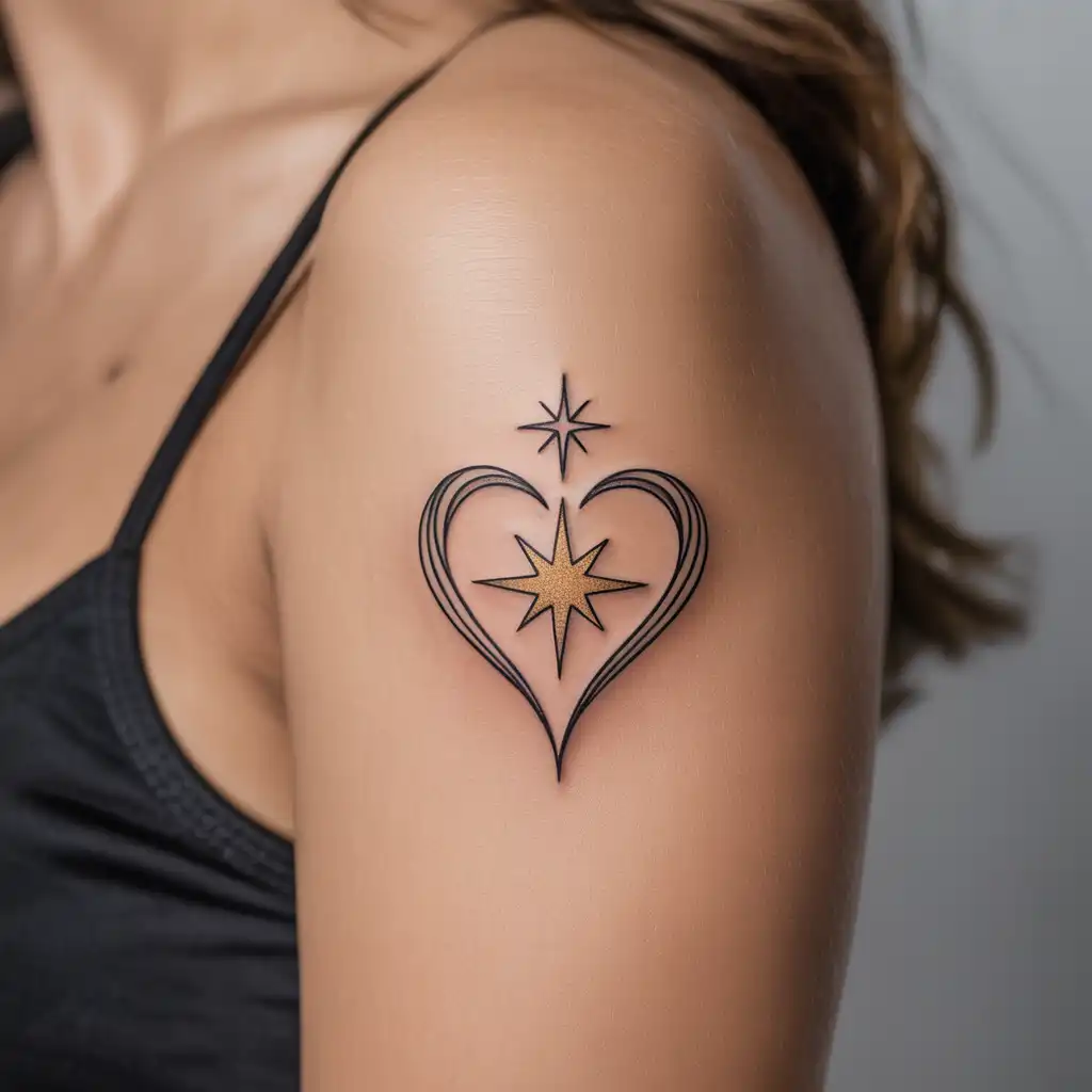 Heart and Star Flash Tattoo