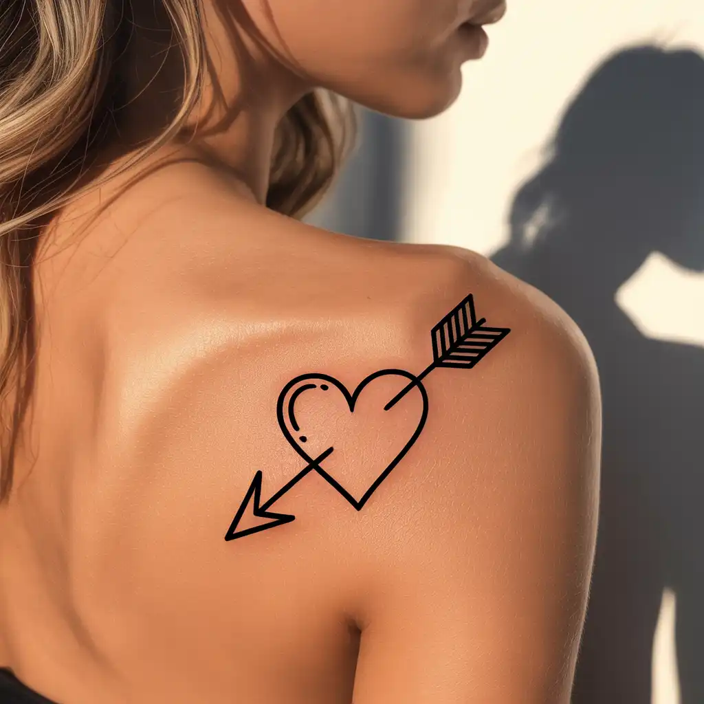 Heart with Arrow Line Tattoo