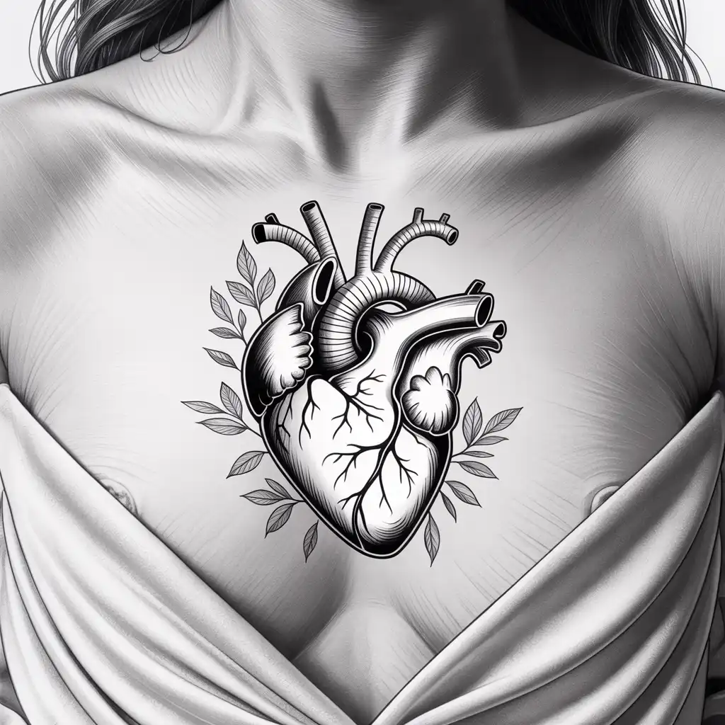 Heart with Flowers Chest Tattoo