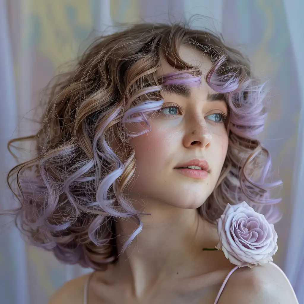 Lilac Highlights on Loose Curly Waves