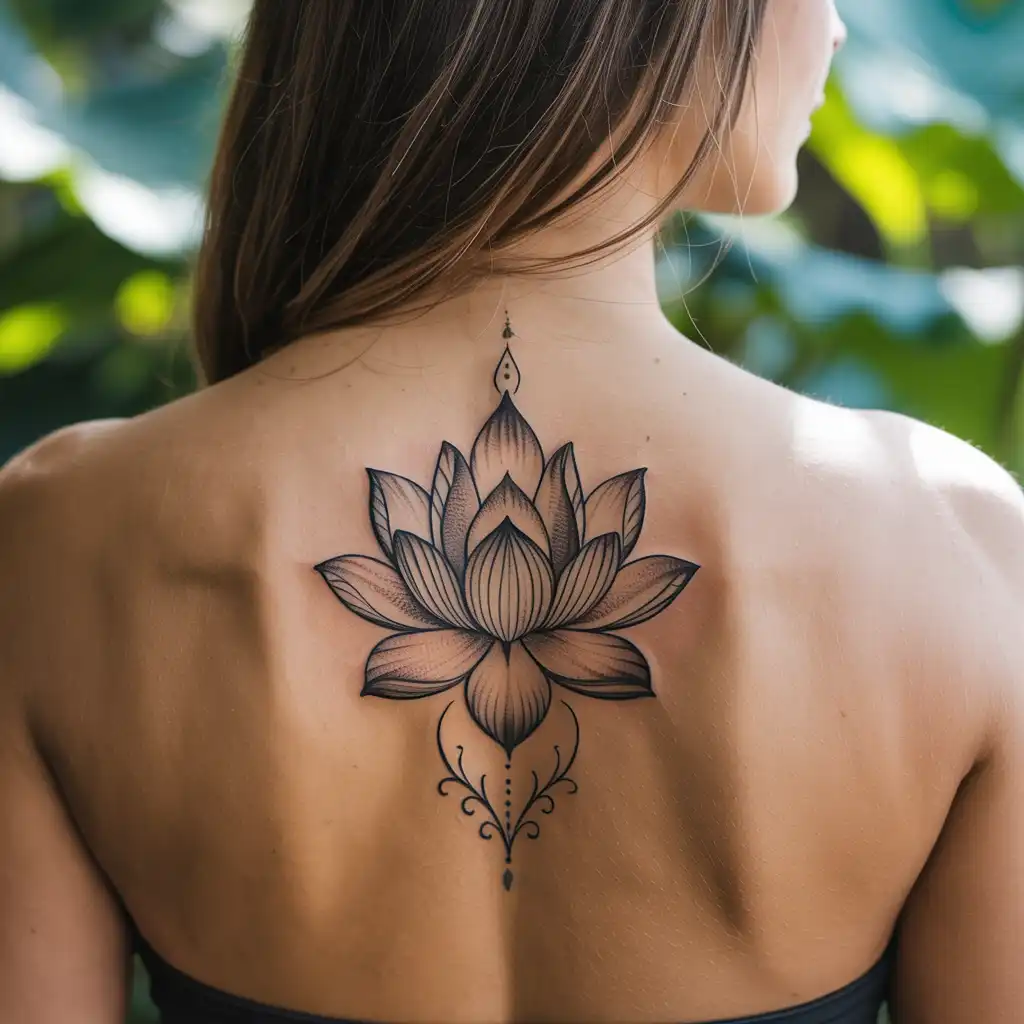 Lotus Flower Back Tattoo