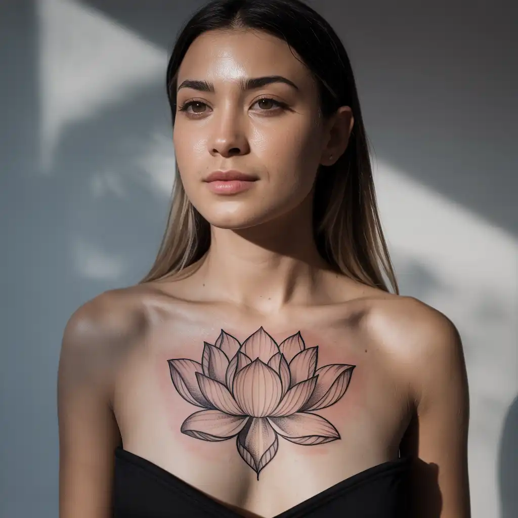 Lotus Flower Chest Tattoo