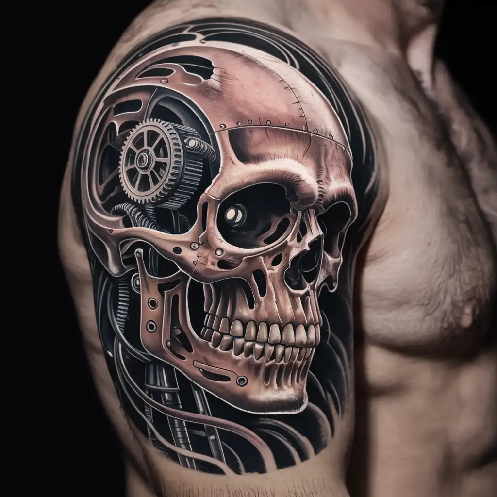 Mechanical Skull Tattoo