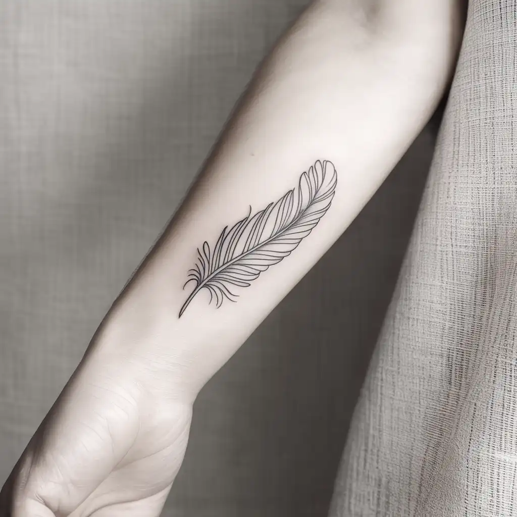 Minimal Feather Outline Tattoo