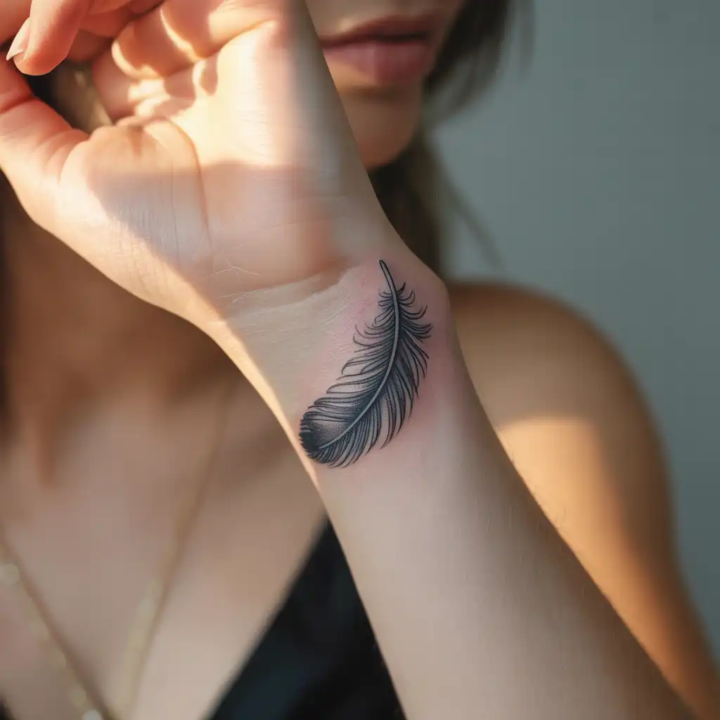 Minimal Feather Wrist Tattoo
