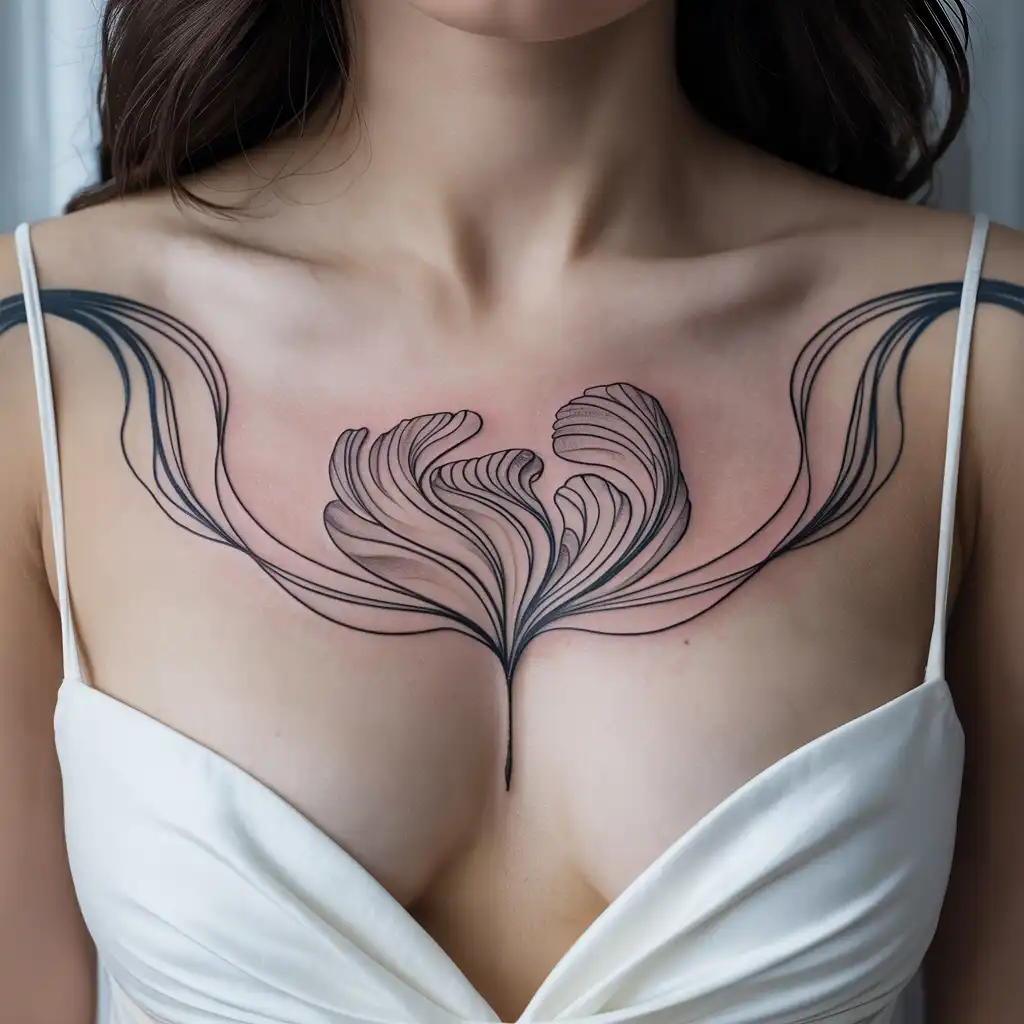 Minimal Line Art Chest Tattoo
