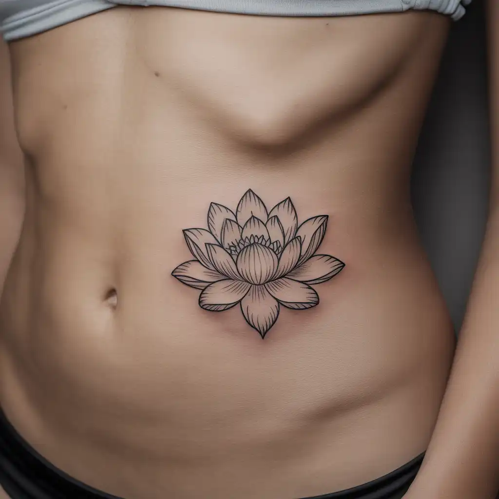 Minimal Lotus Stomach Tattoo