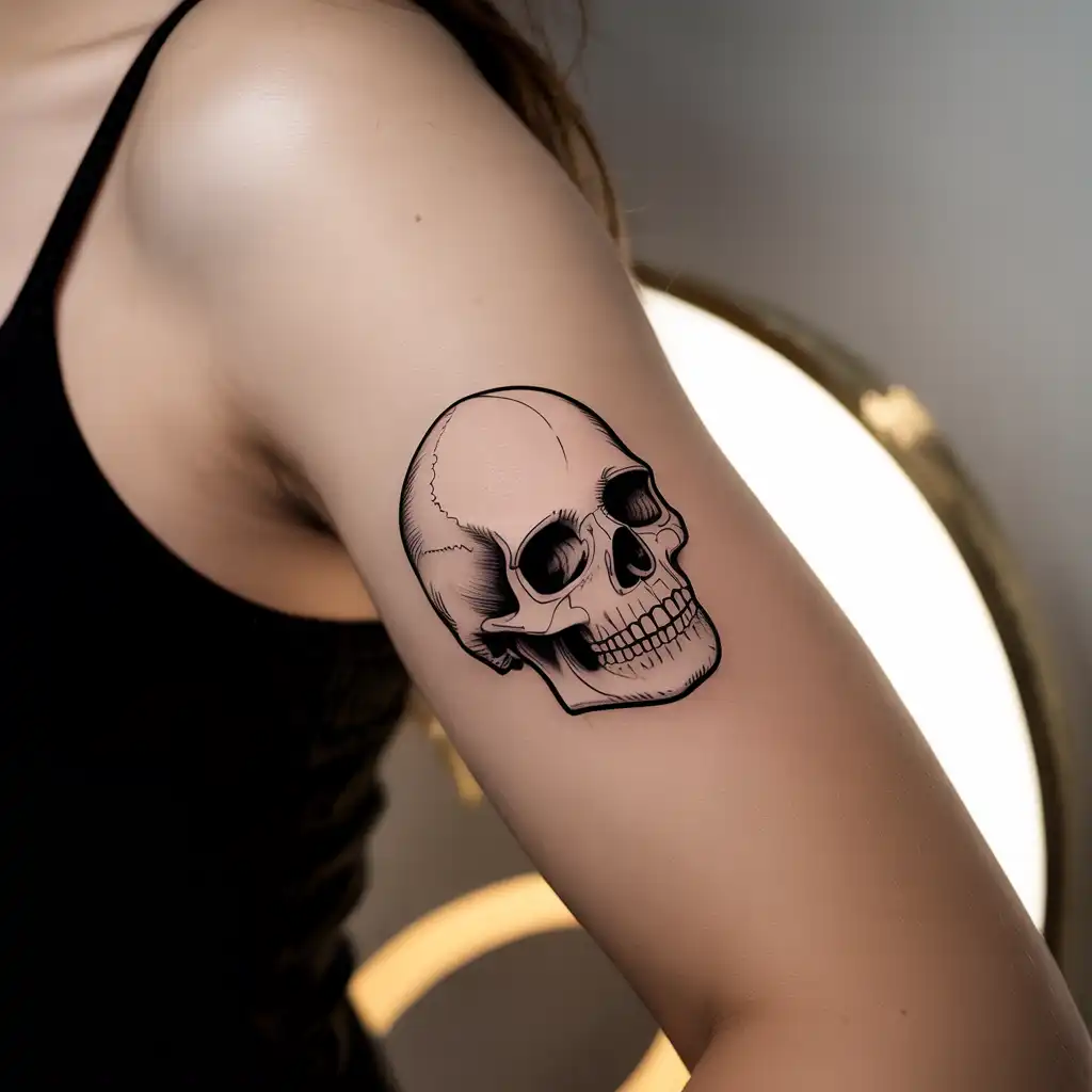 Minimal Skull Linework Tattoo