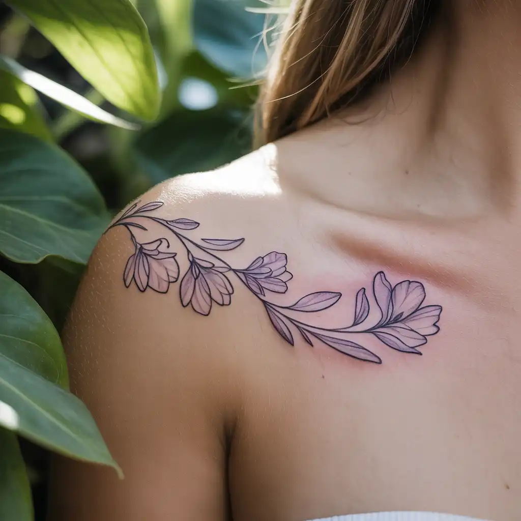 Minimal Violet Line Art Tattoo