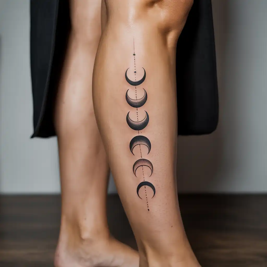 Moon Phase Leg Tattoo