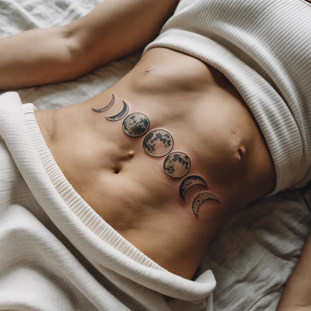 Moon Phase Stomach Tattoo