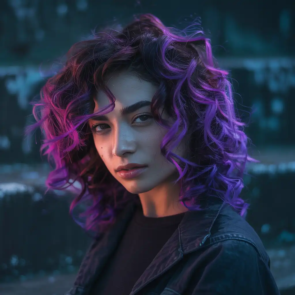 Neon Purple Highlights for Bold Curls