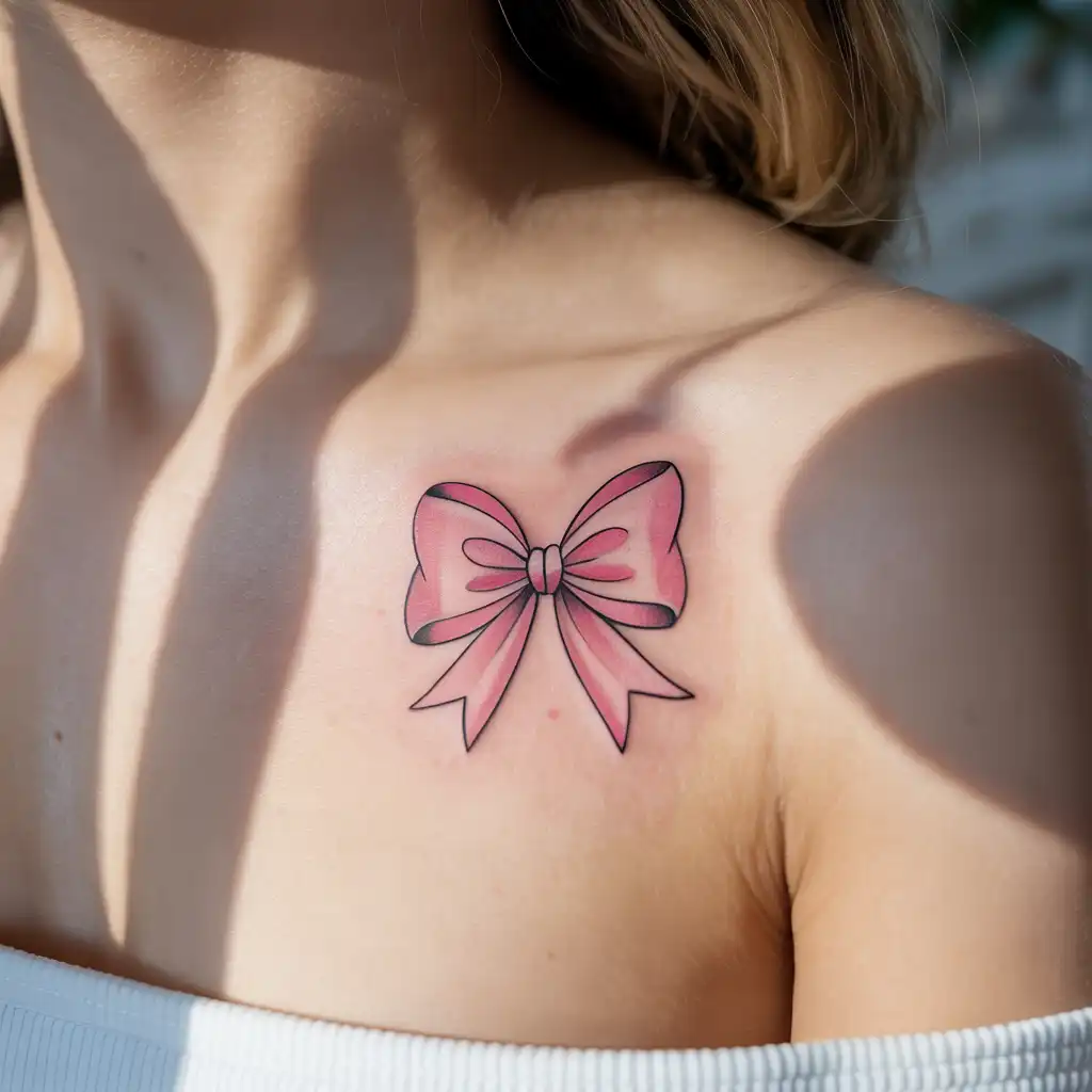 Pink Bow Valentine Flash Tattoo
