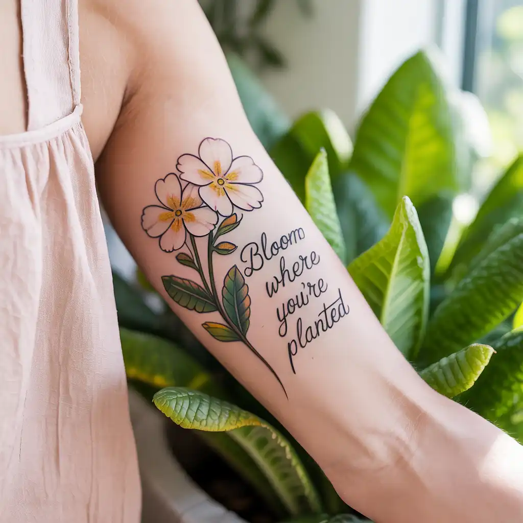 Primrose with Inspirational Quote Tattoo