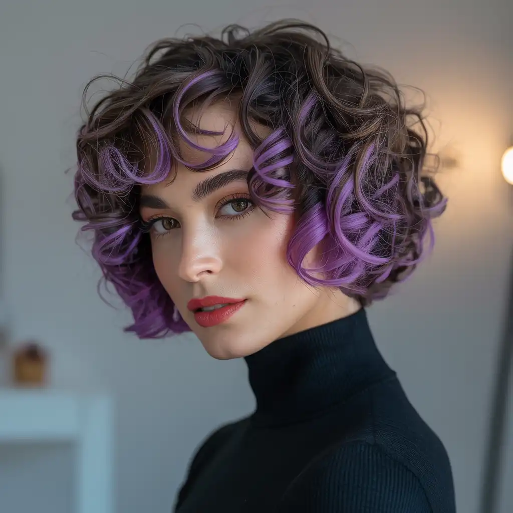 Purple Highlights on Curly Bob