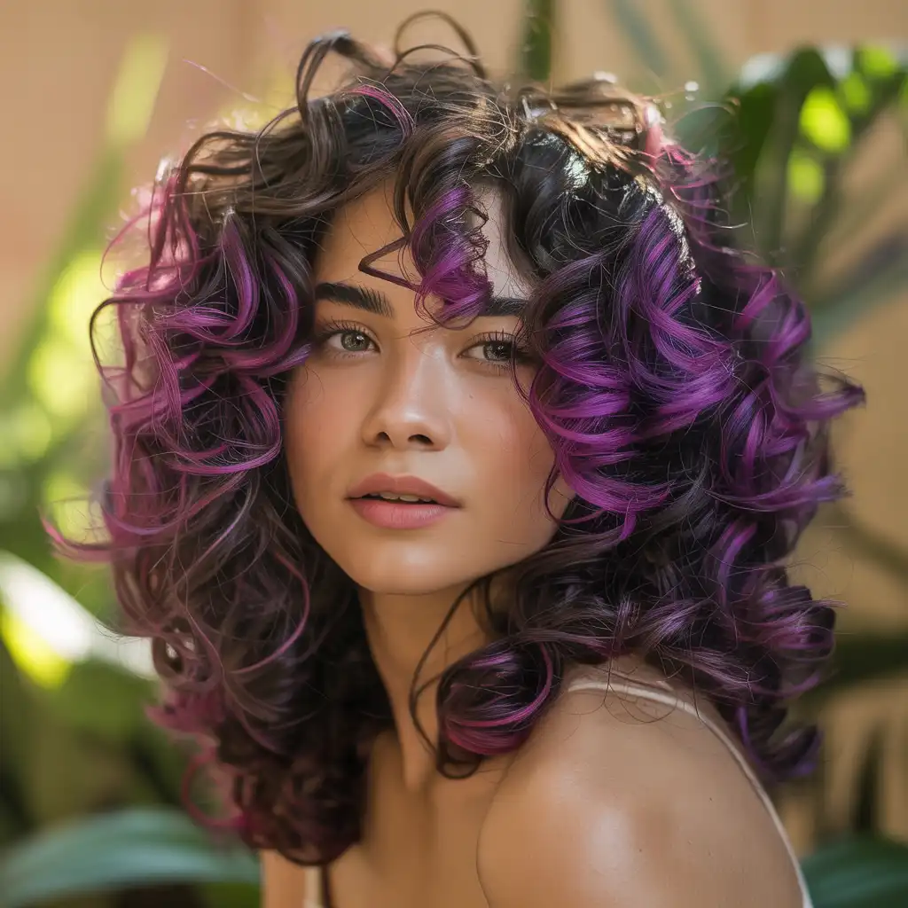 Purple Highlights with Curly Layers