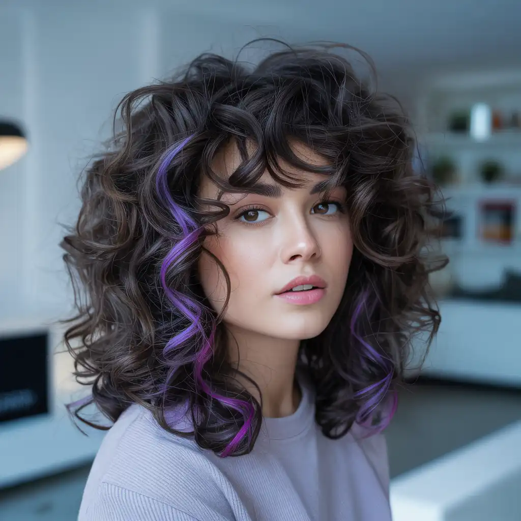 Purple Peekaboo Highlights in Curly Hair