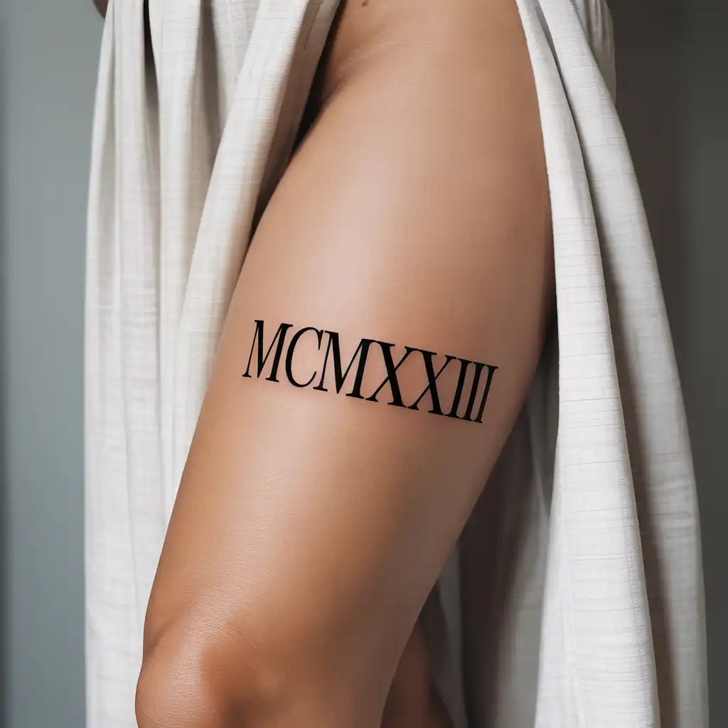 Roman Numeral Thigh Tattoo