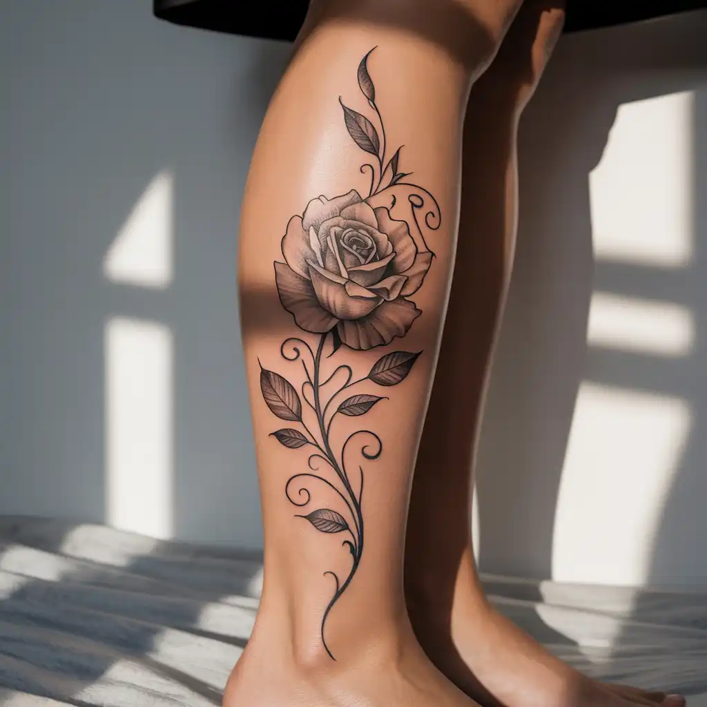 Rose Calf Tattoo