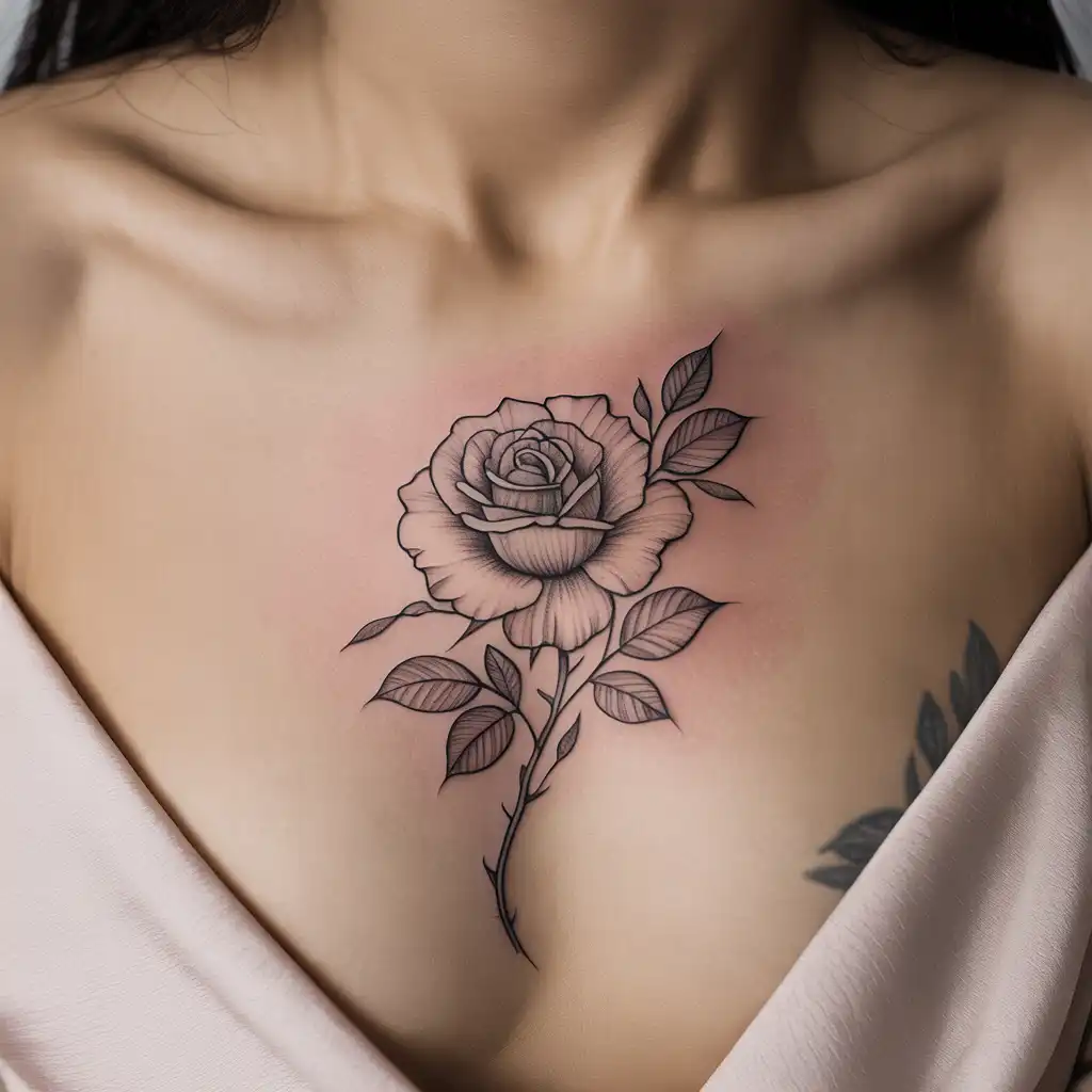 Rose Center Chest Tattoo
