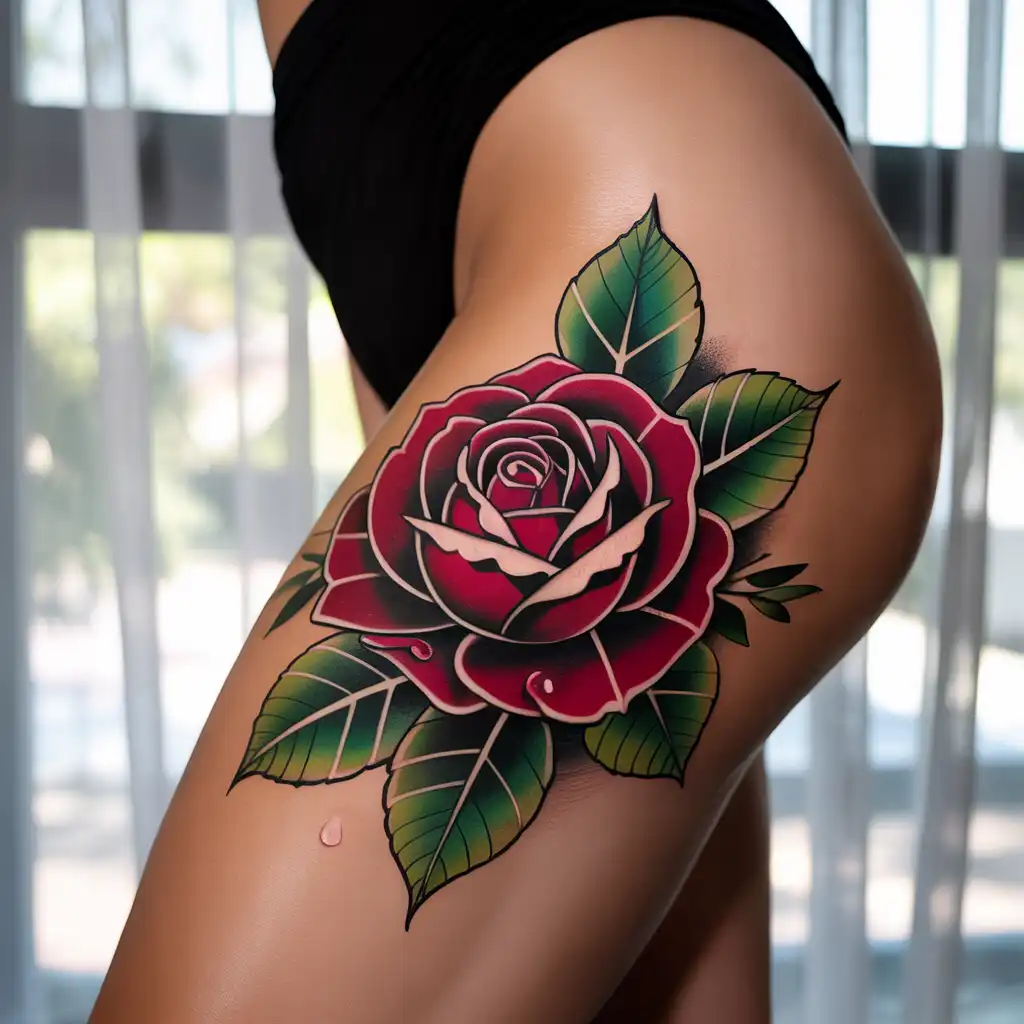 Rose Thigh Tattoo