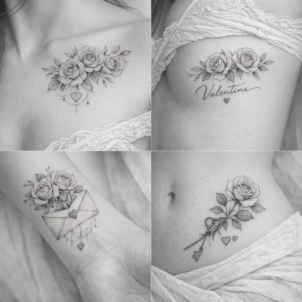 Rose Valentine Tattoo Flash