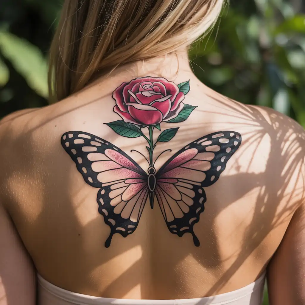 Rose and Butterfly Tattoo