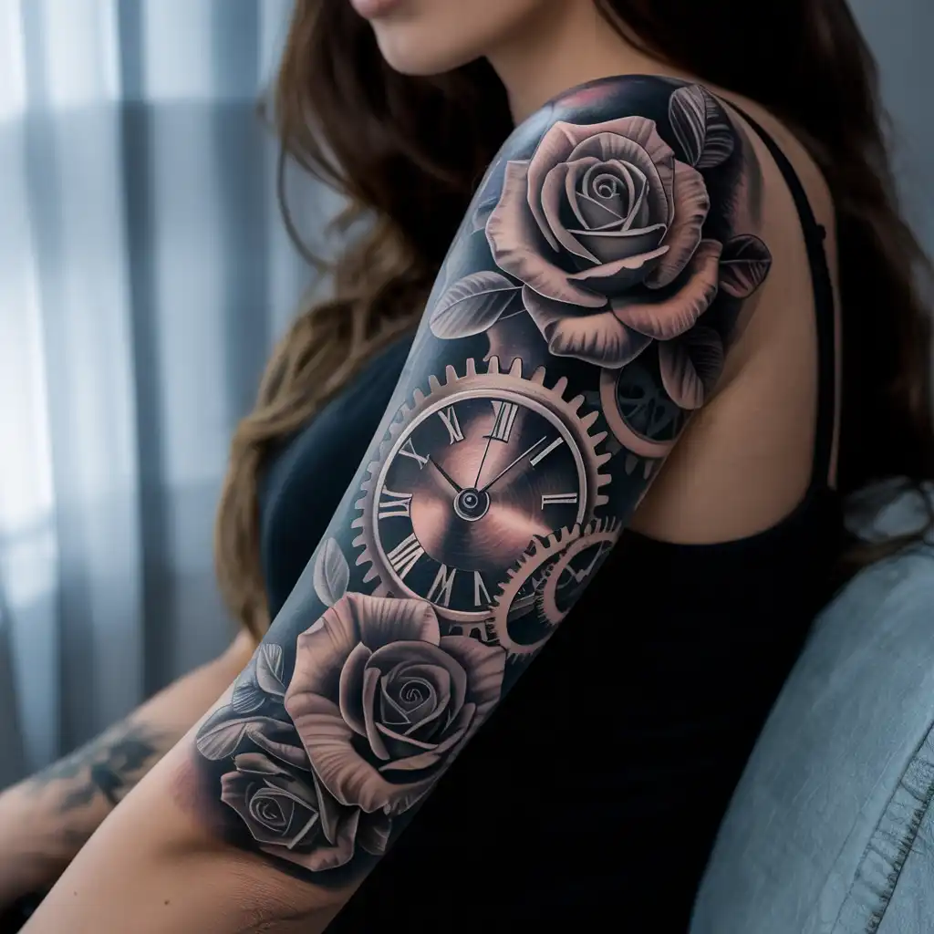 Rose and Clock Dramatic Sleeve